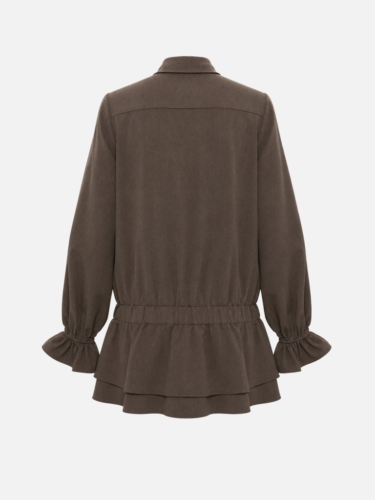 Mini shirt dress with voluminous sleeves and an elastic waistband