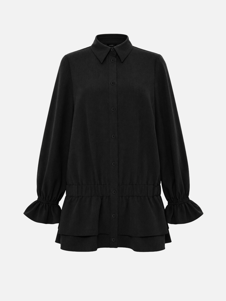 Mini shirt dress with voluminous sleeves and an elastic waistband