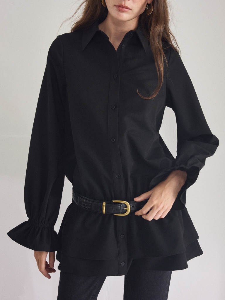 Mini shirt dress with voluminous sleeves and an elastic waistband