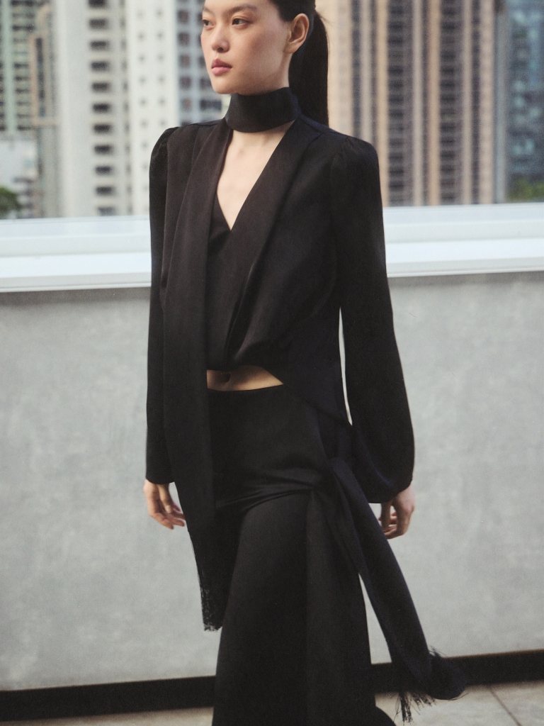 Satin blouse with a scarf