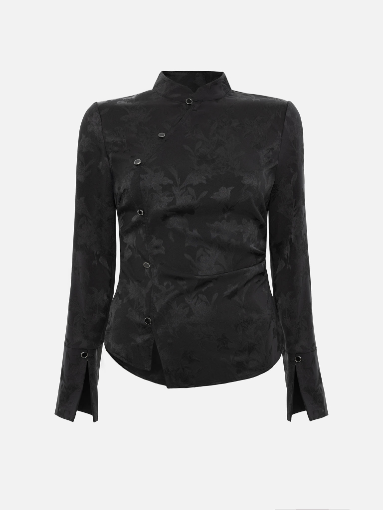 Blouse à motifs floraux et fermeture asymétrique