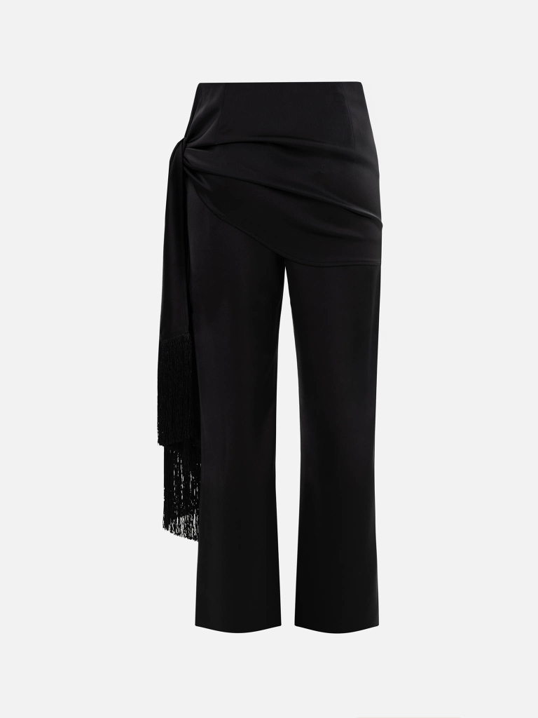 Satin trousers with a belt
