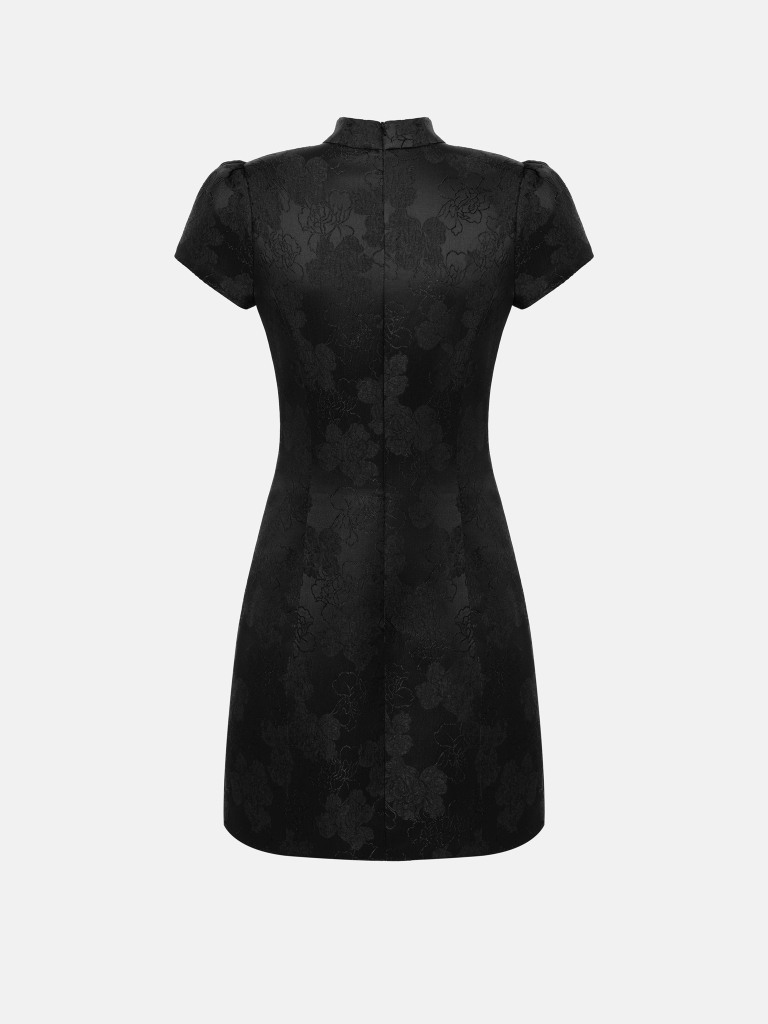 Viscose mini dress with qipao-style fastenings