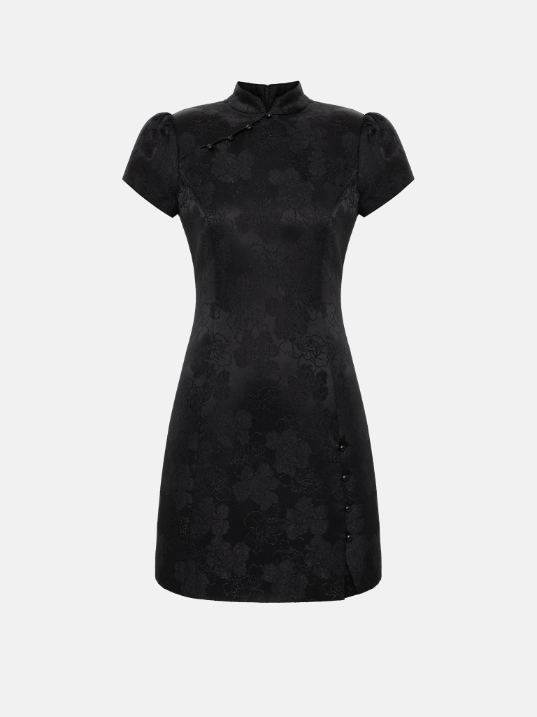 Viscose mini dress with qipao-style fastenings