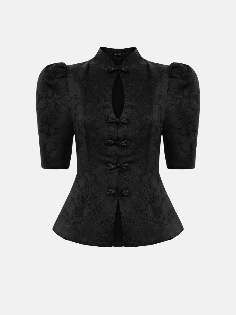 Jacquard jacket with Asian-style fastenings