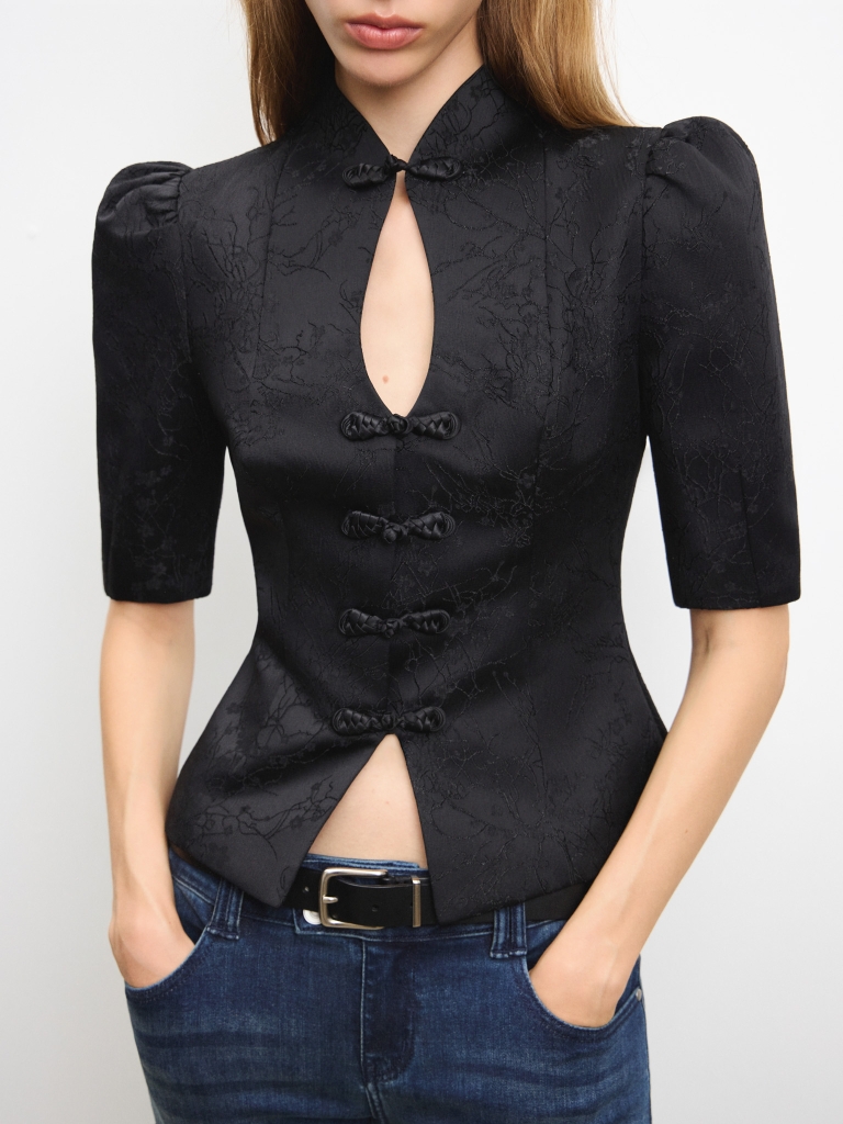Jacquard jacket with Asian-style fastenings
