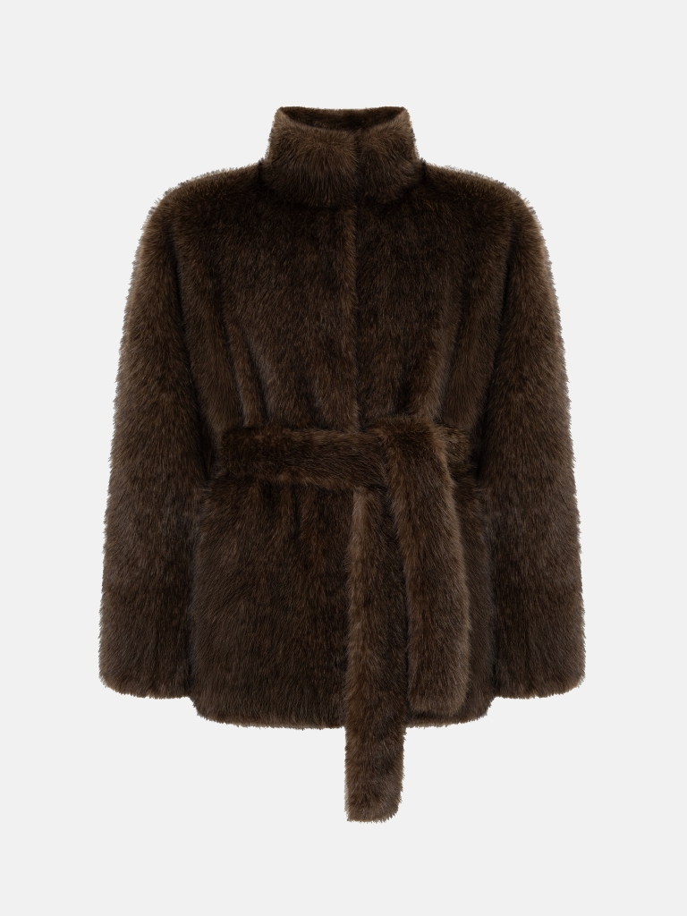 Cropped eco-fur coat