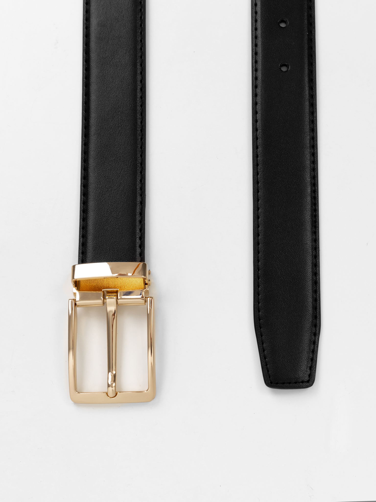 Wide rectangular-button leather belt