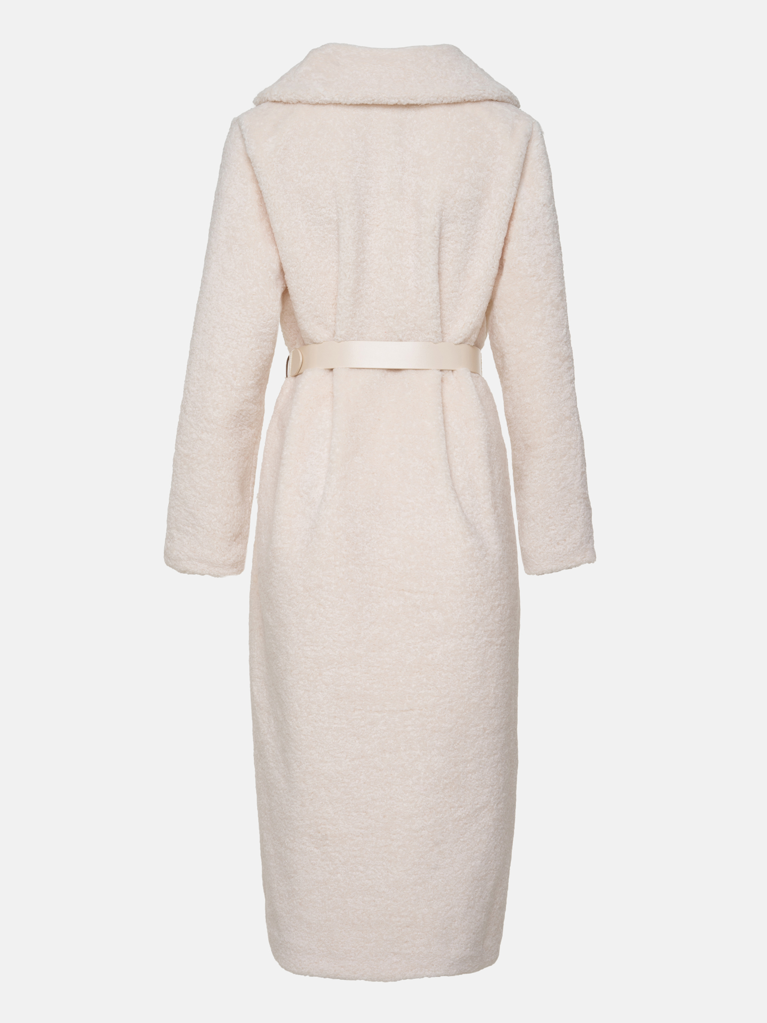 Belted straight faux-fur coat