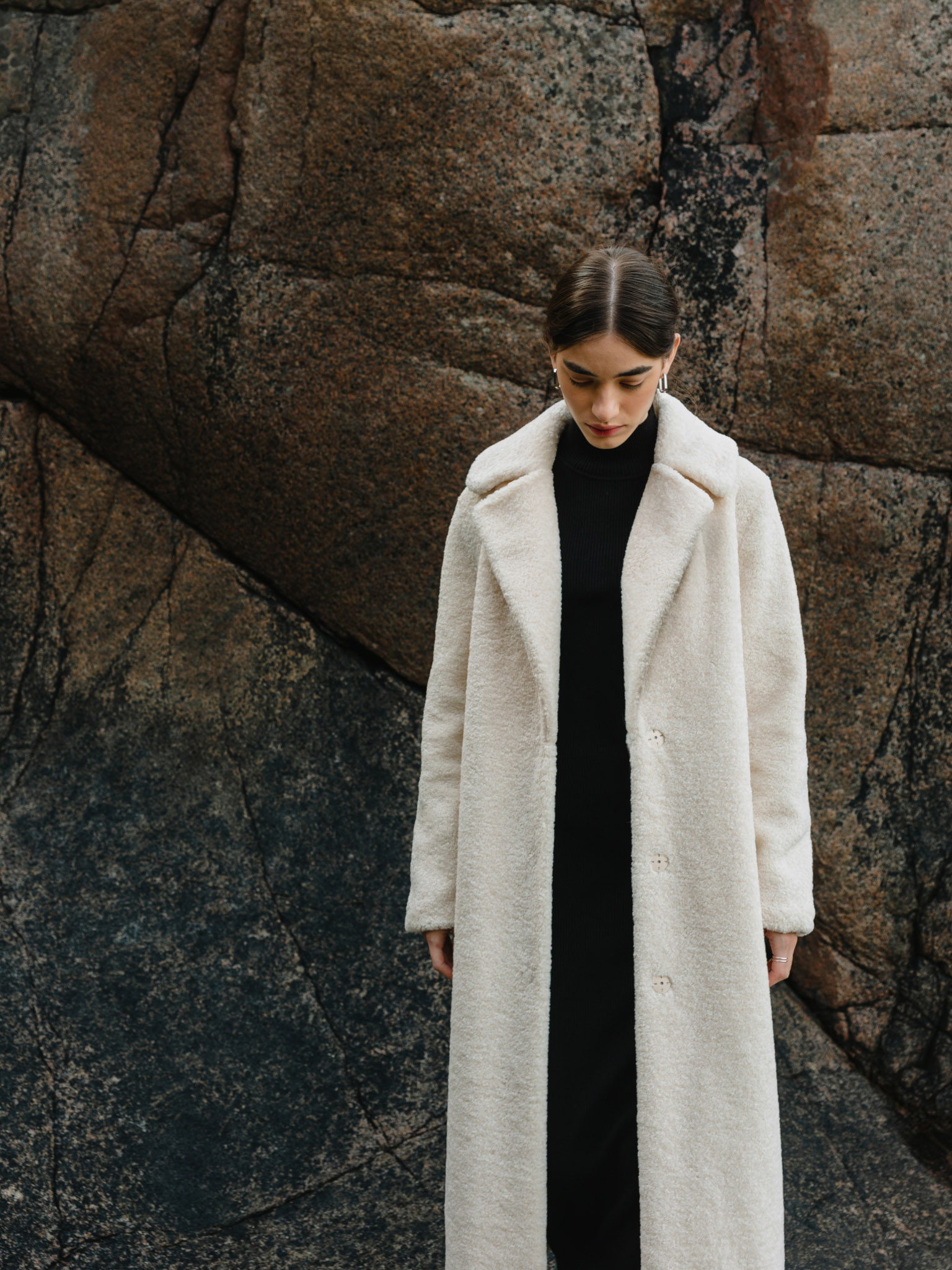 Belted straight faux-fur coat