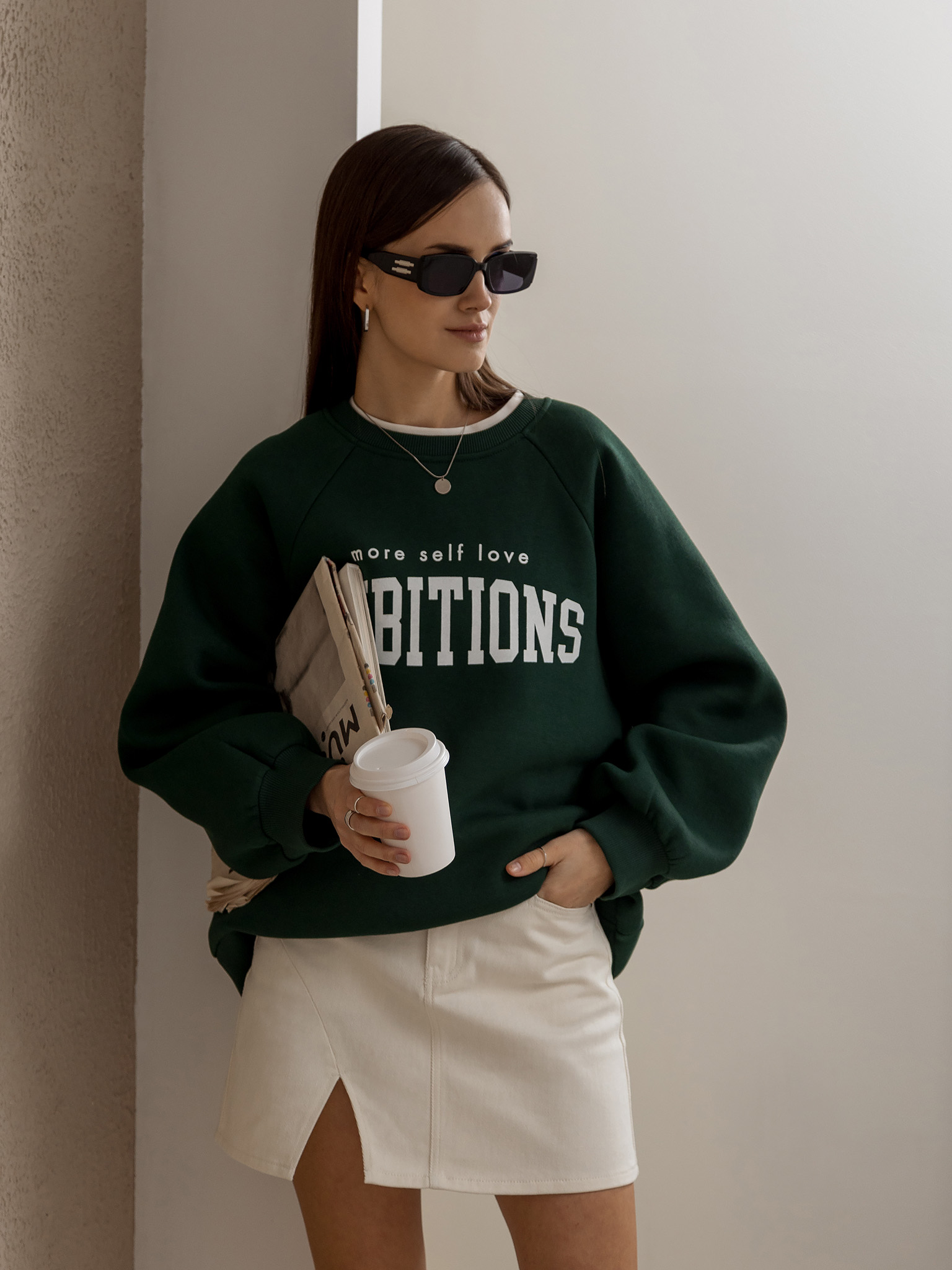 Front-slit denim mini skirt