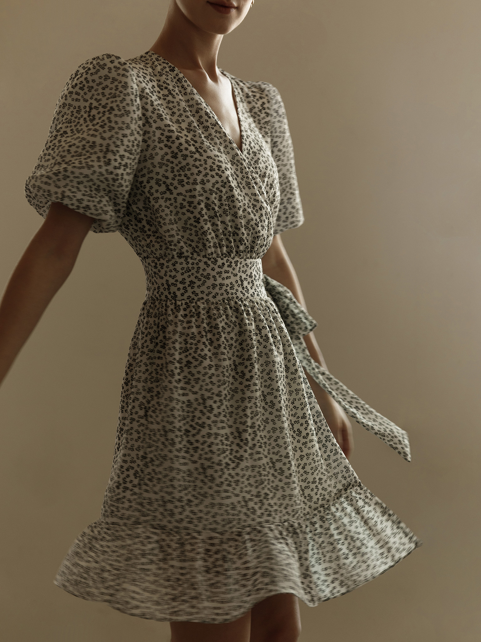 Sash-detailed wrap mini dress