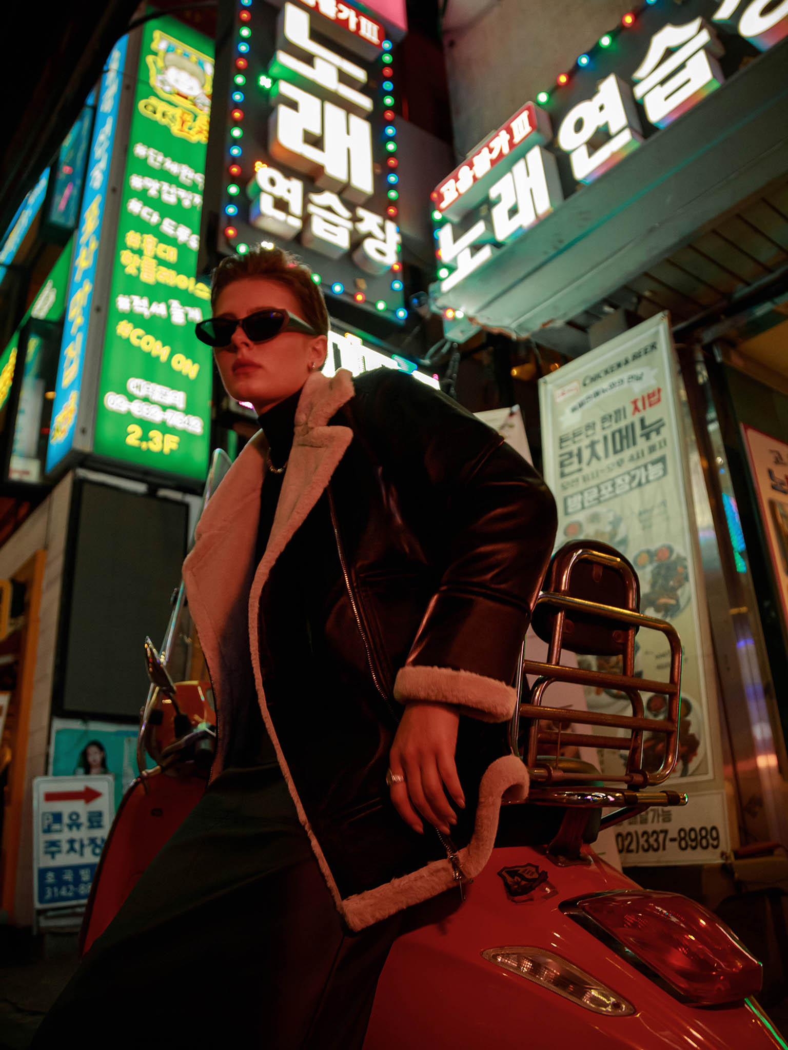 Куртка-авиатор свободного кроя с мехом