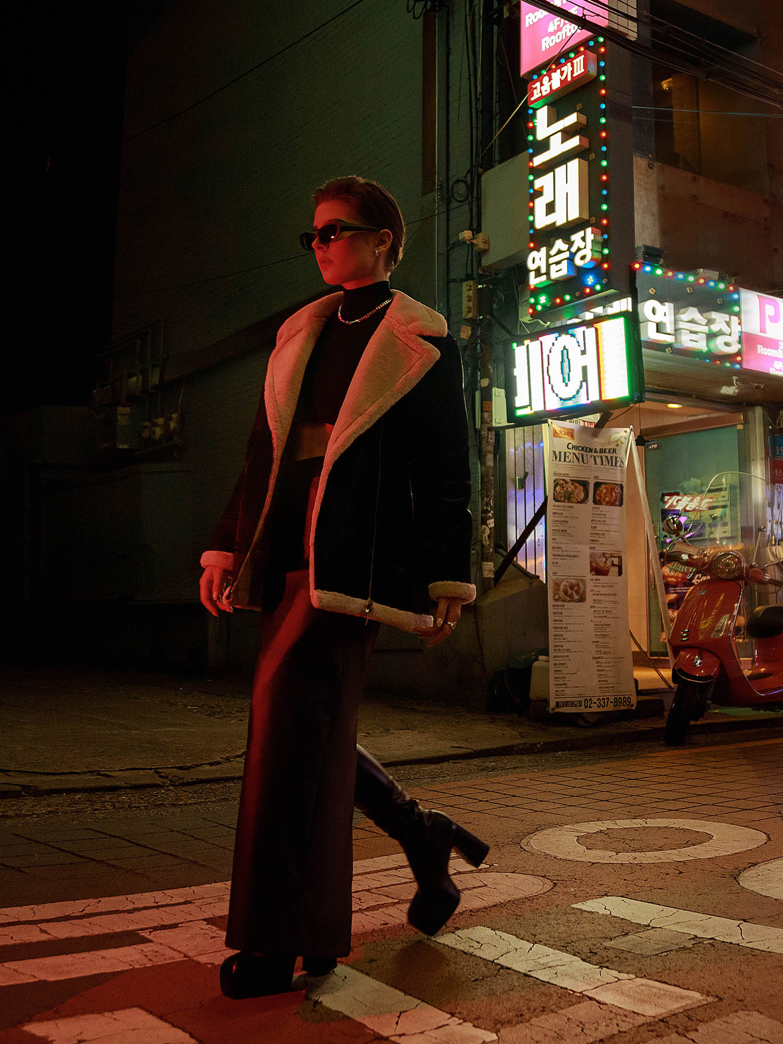 Куртка-авиатор свободного кроя с мехом