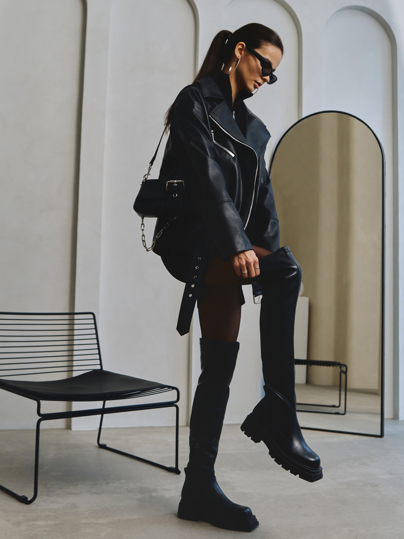 Oversized eco-leather jacket