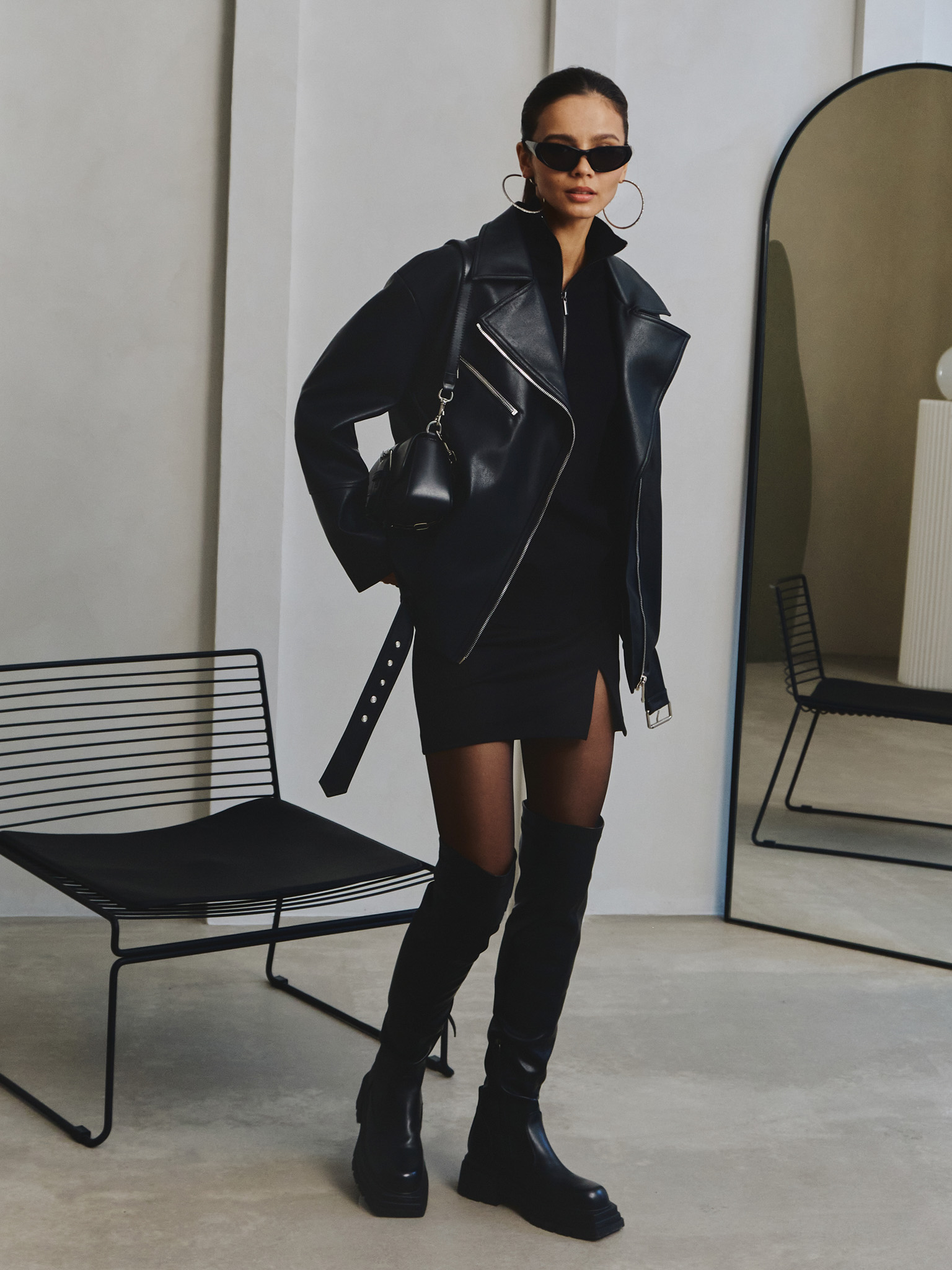 Oversized eco-leather jacket