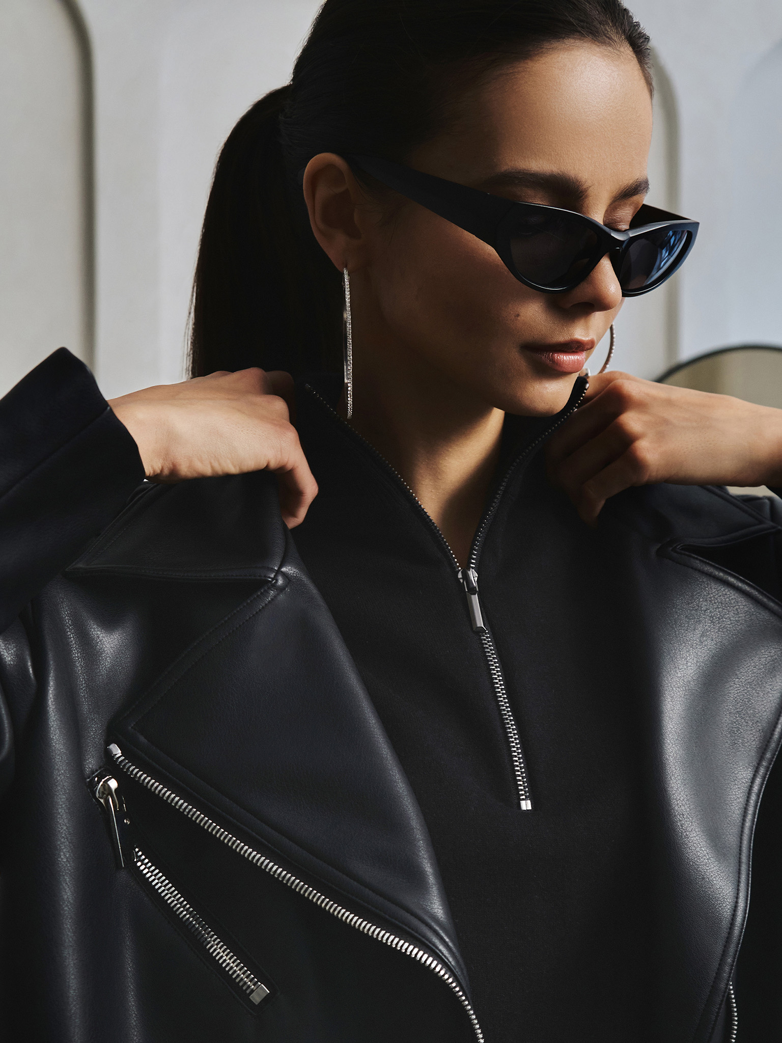 Oversized eco-leather jacket