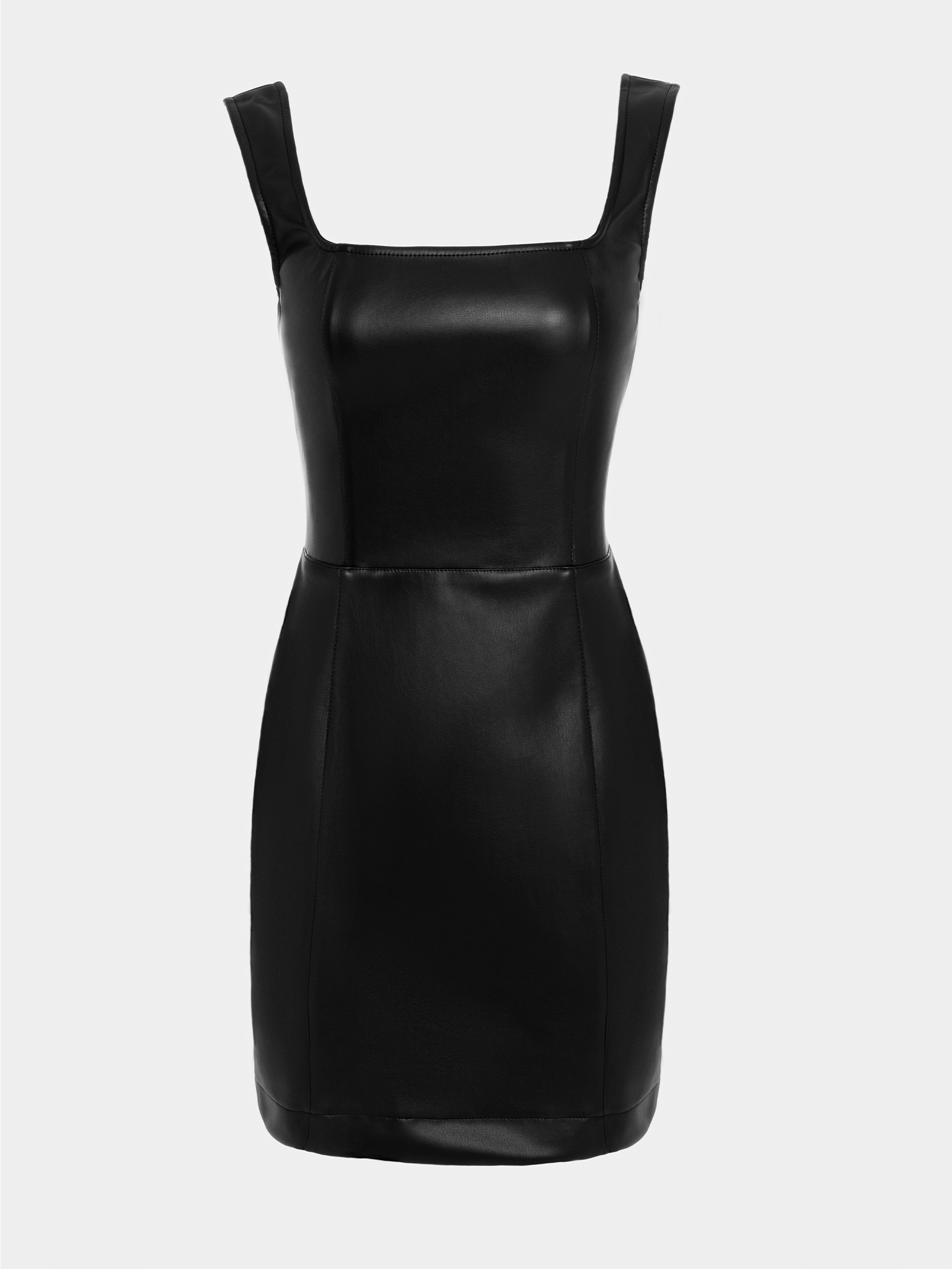 Wide-strap vegan-leather mini dress