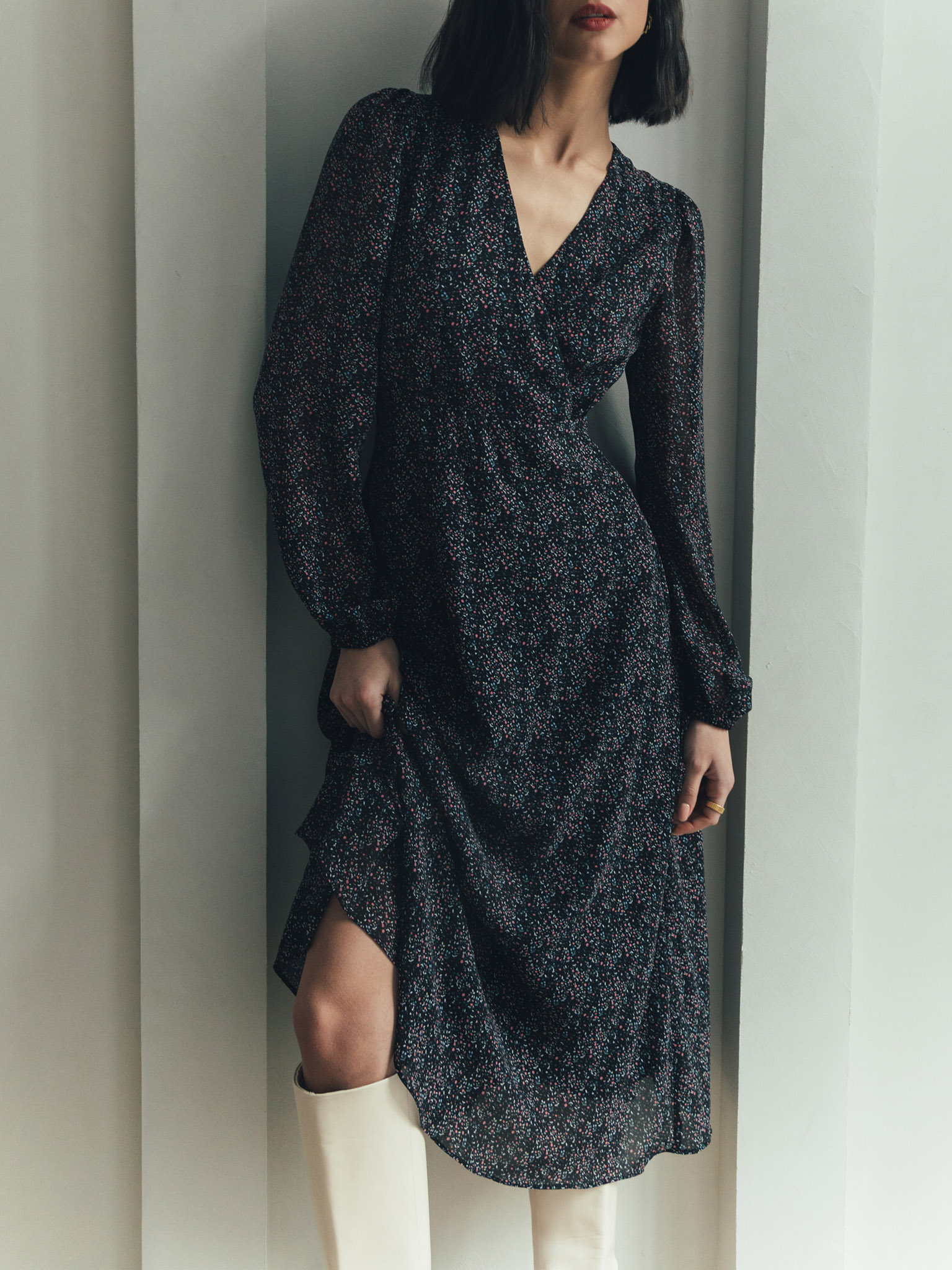 Sheer midi wrap dress