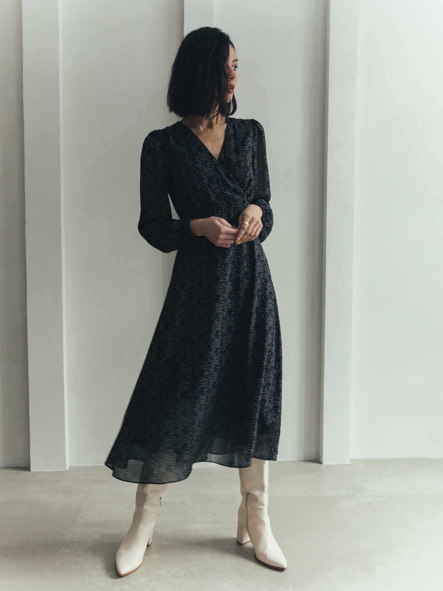 Sheer midi wrap dress