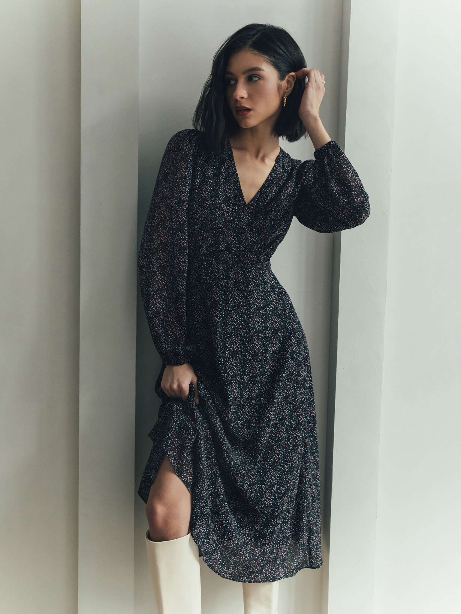 Sheer midi wrap dress