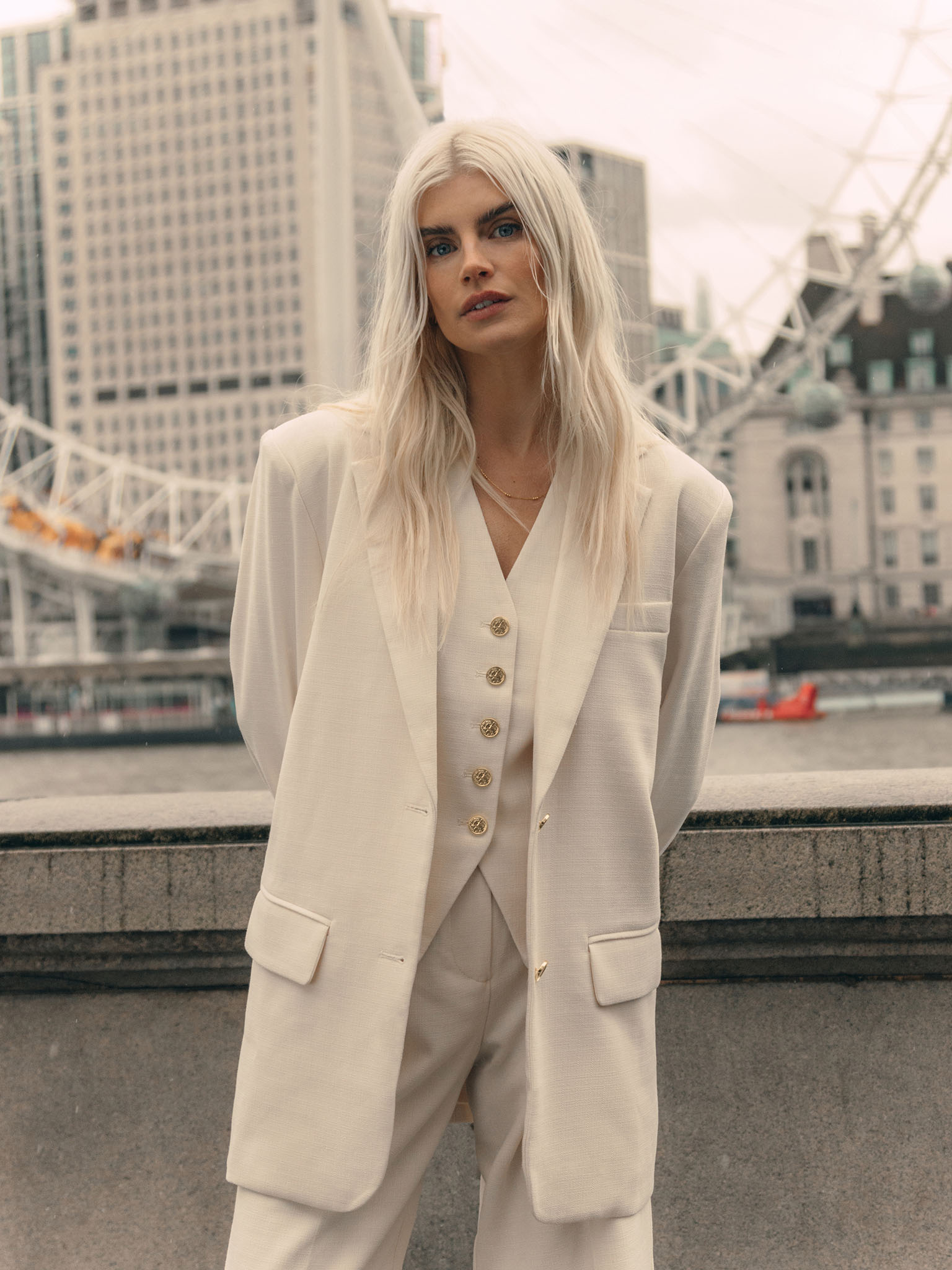 Textured single-breasted oversize blazer