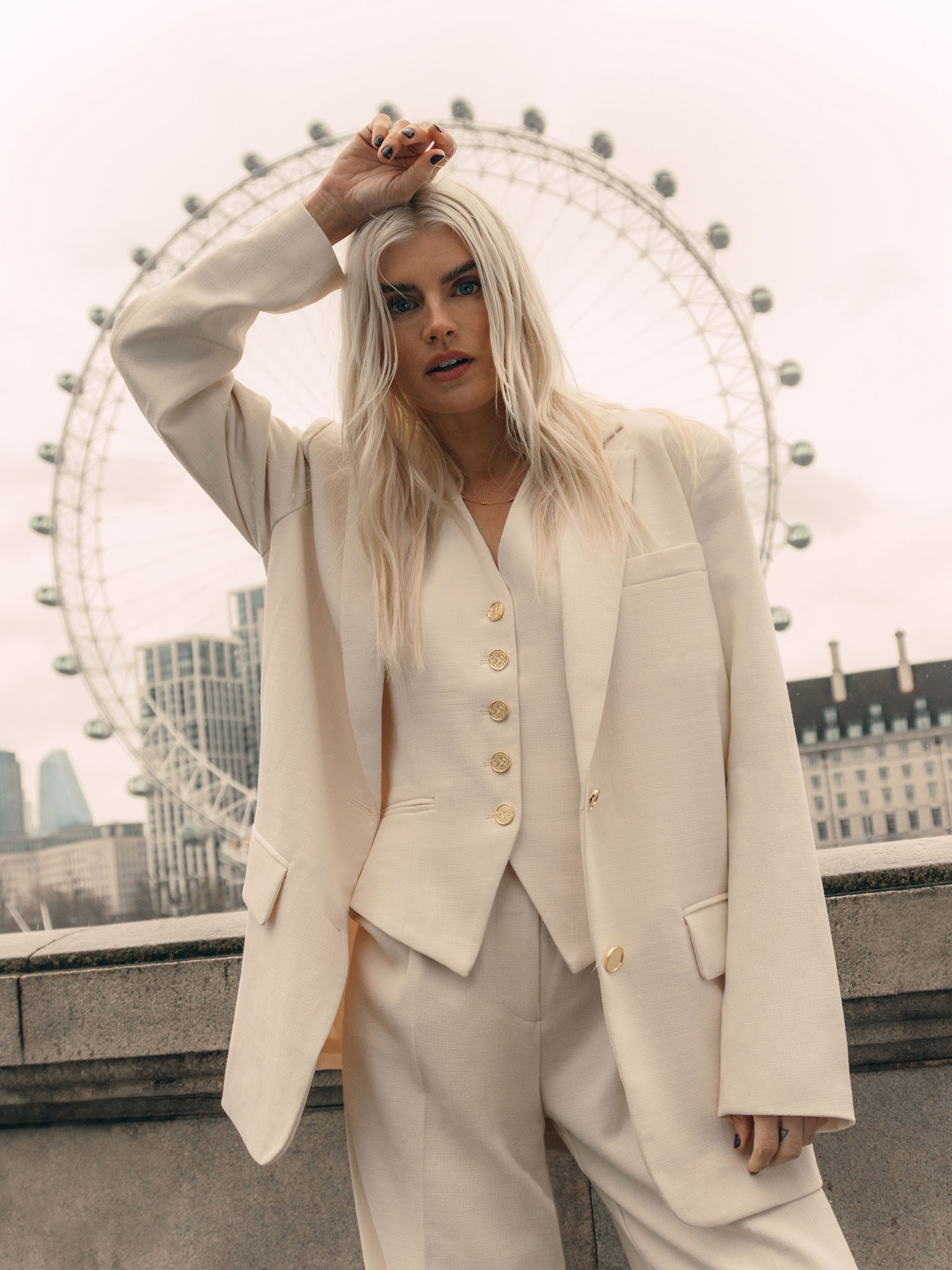 Textured single-breasted oversize blazer