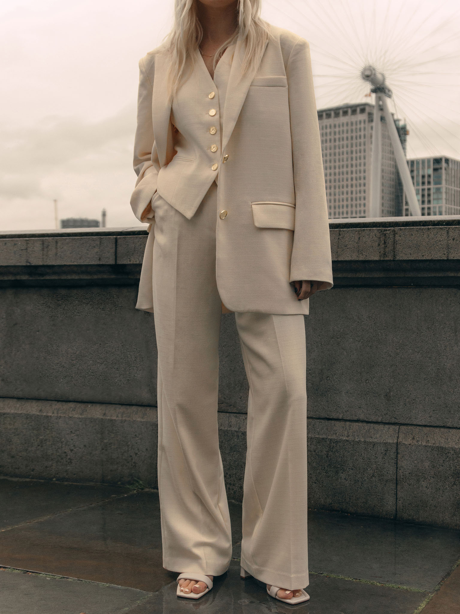 Textured single-breasted oversize blazer