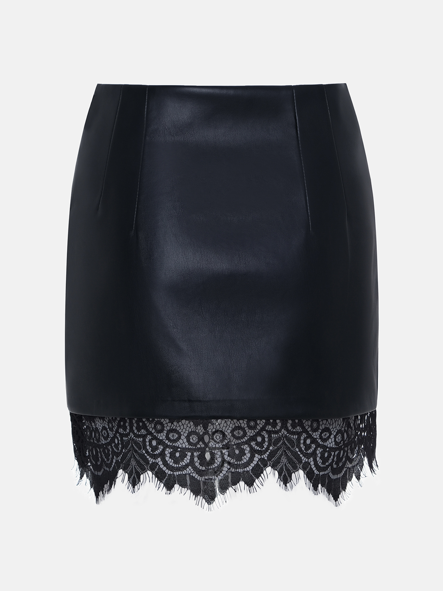 Eco-leather mini skirt with lace decor
