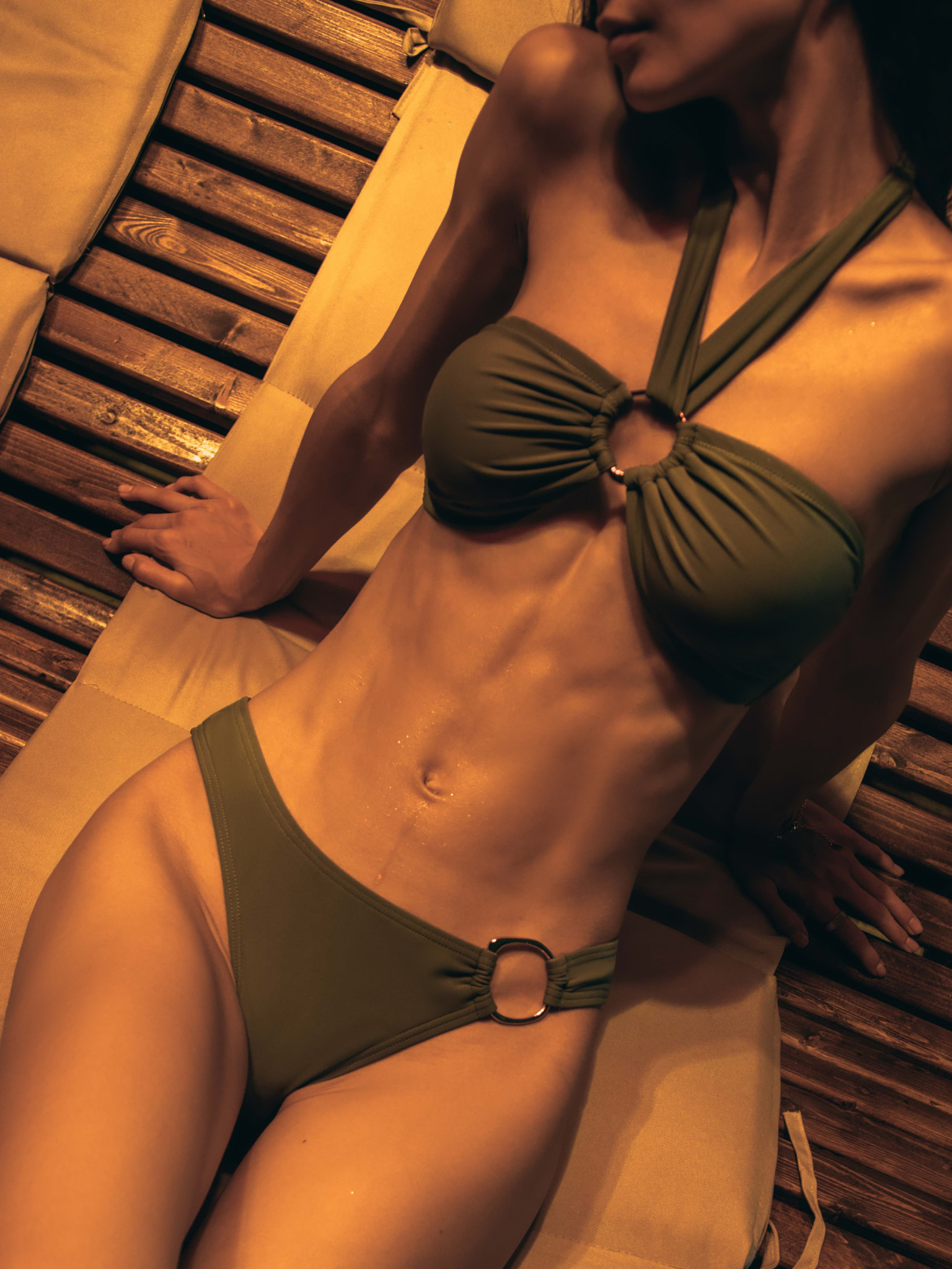 Bandeau bikini top with golden ring