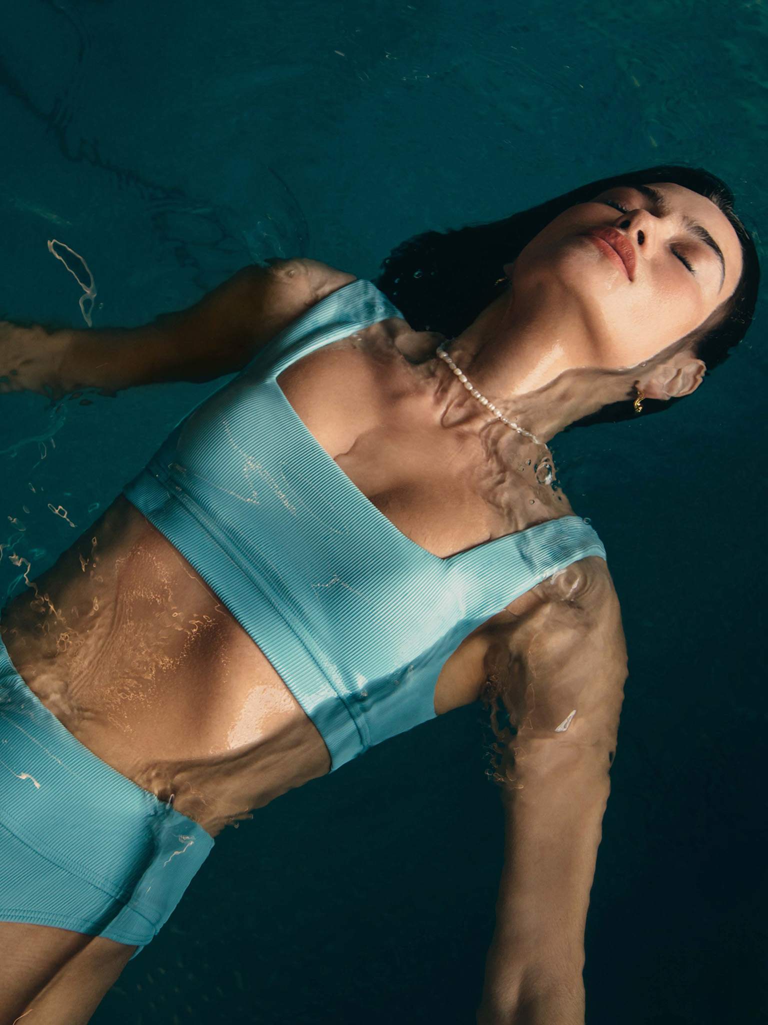 Ribbed wide-strapped bikini top