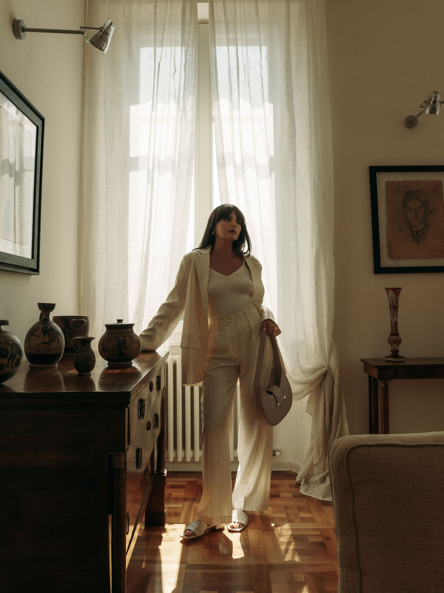 Straight slim-striped trousers