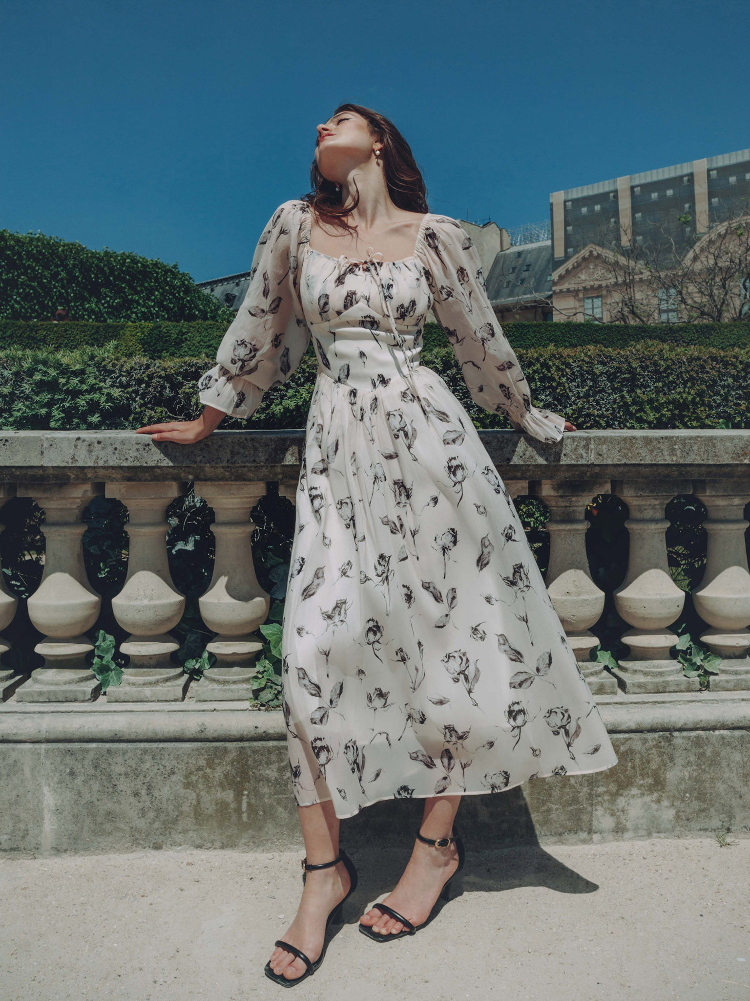 Lightweight midi dress with tie-up bodice