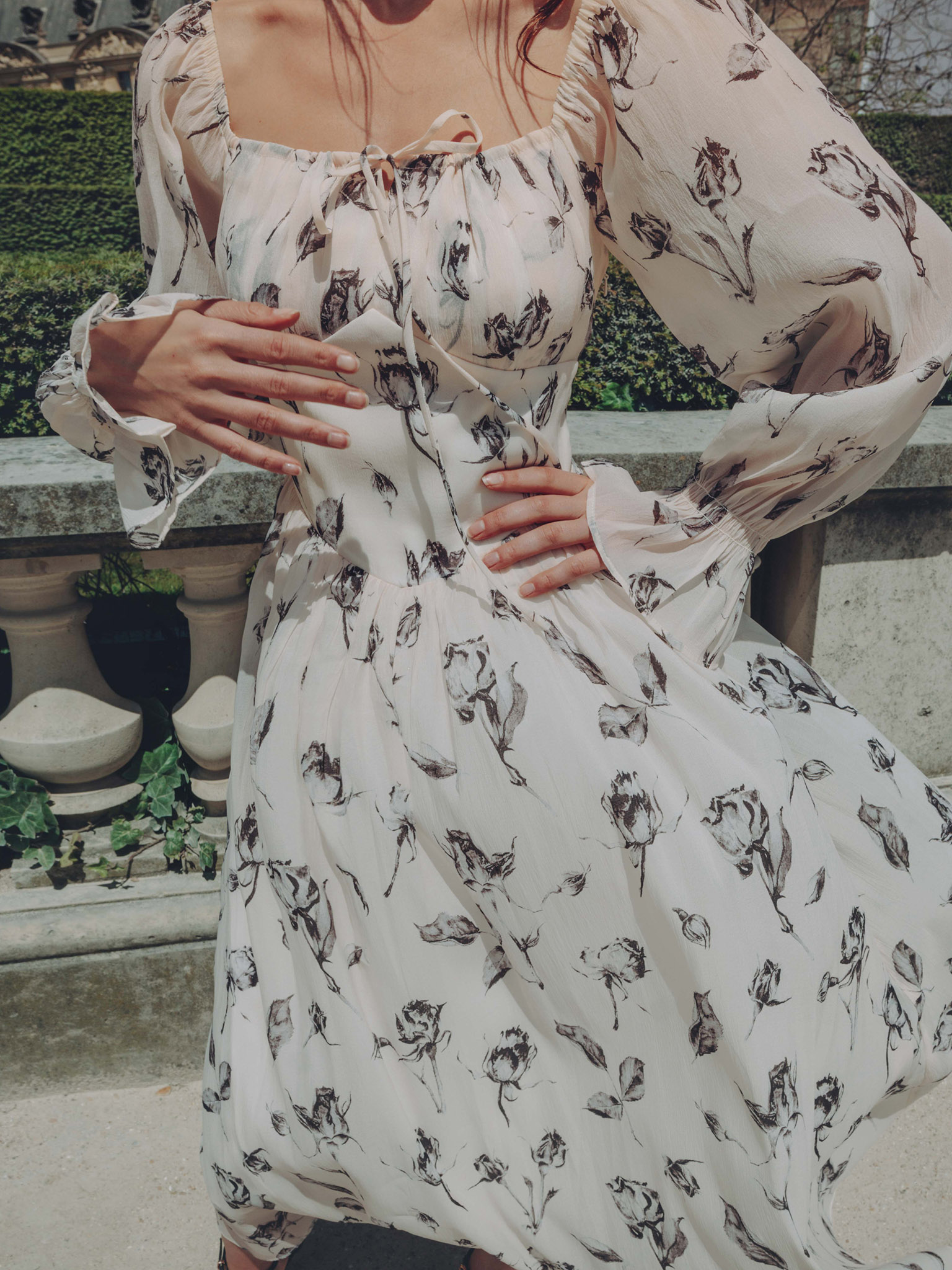 Lightweight midi dress with tie-up bodice