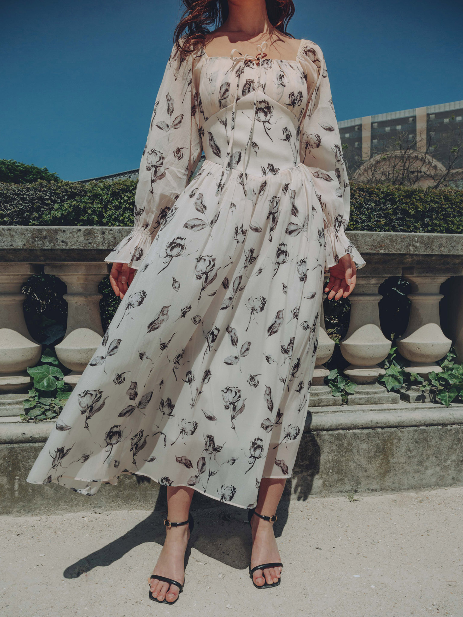 Lightweight midi dress with tie-up bodice