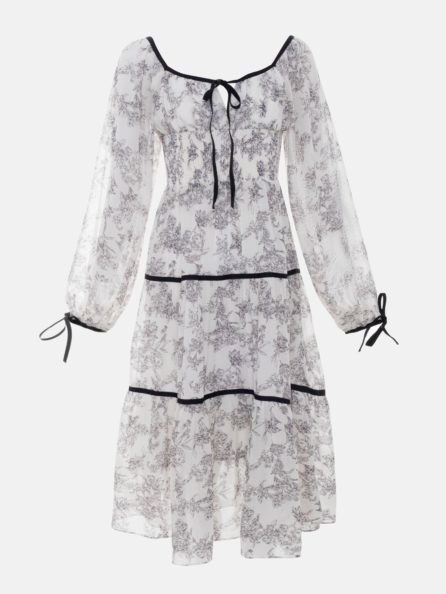 Midi dress with tiered skirt and contrasting edge