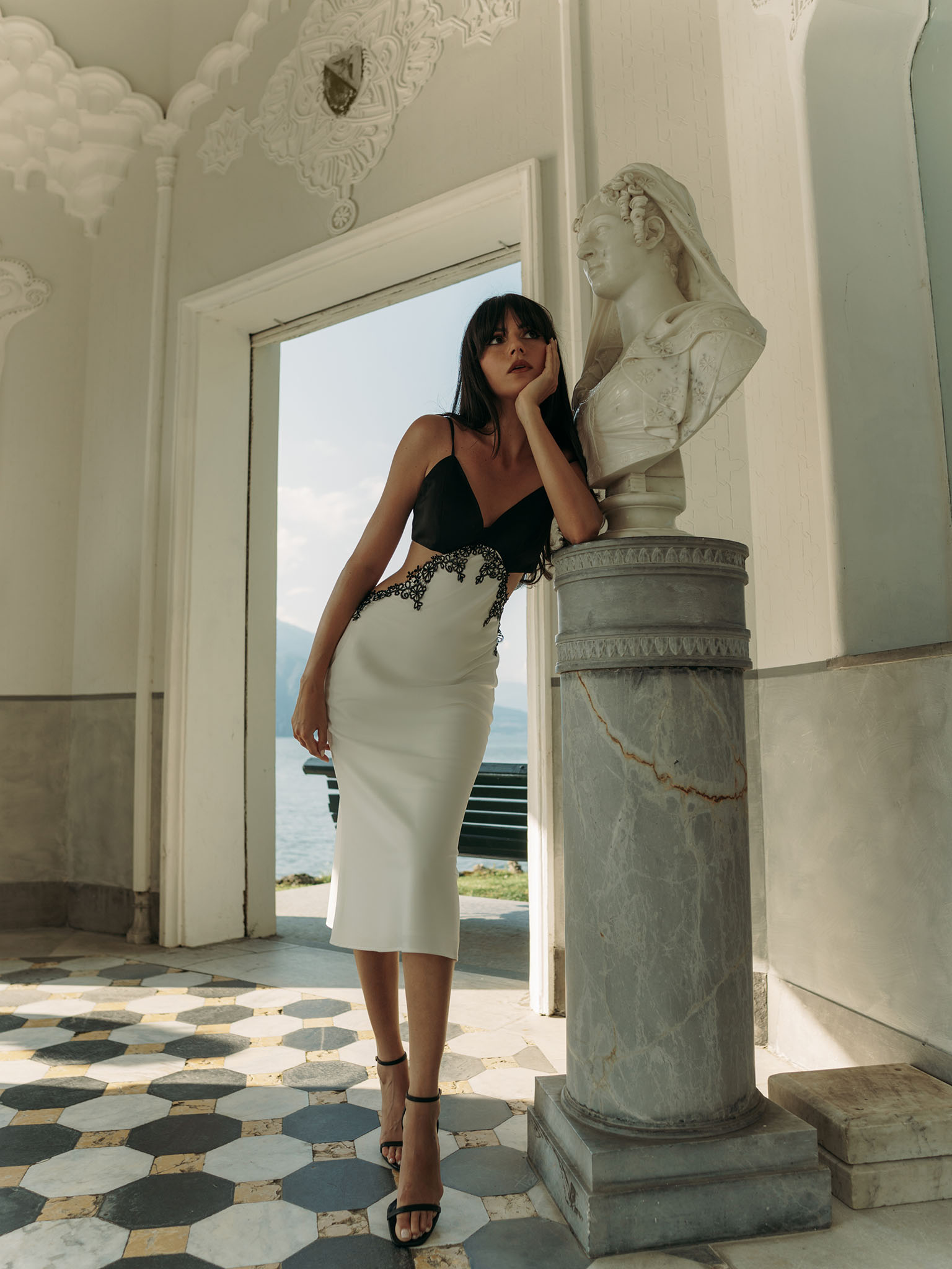 Stretch midi dress with contrasting lace insert :: LICHI - Online fashion store Stretch midi dress with contrasting lace insert :: LICHI - Online fashion store