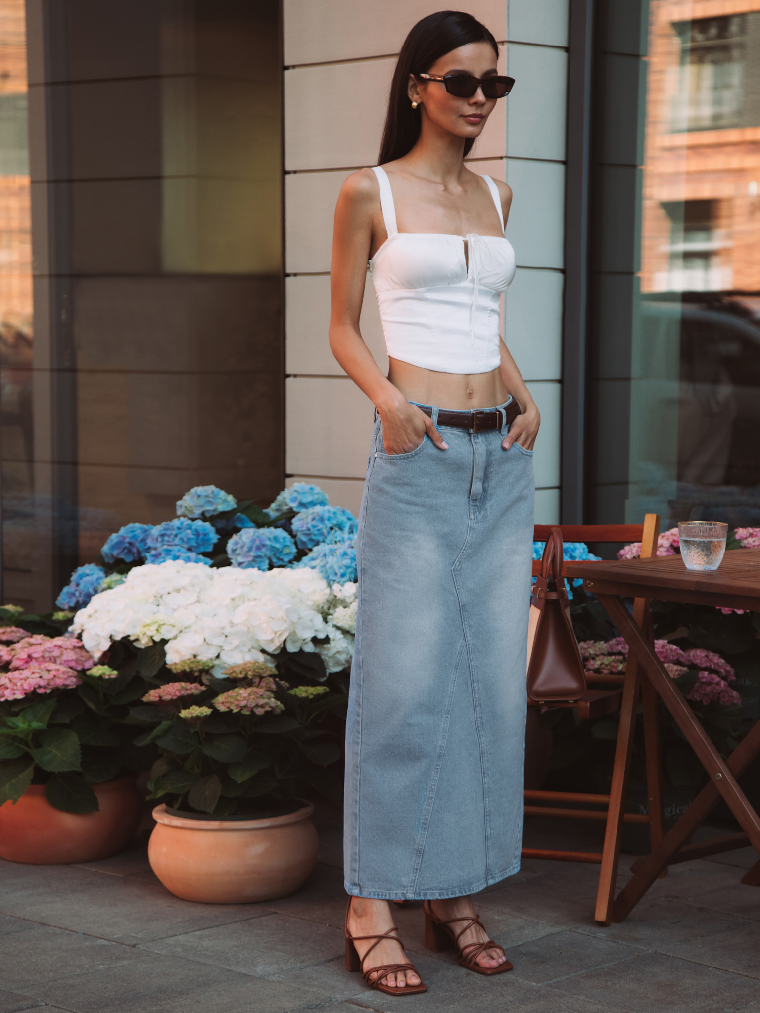 Denim maxi skirt