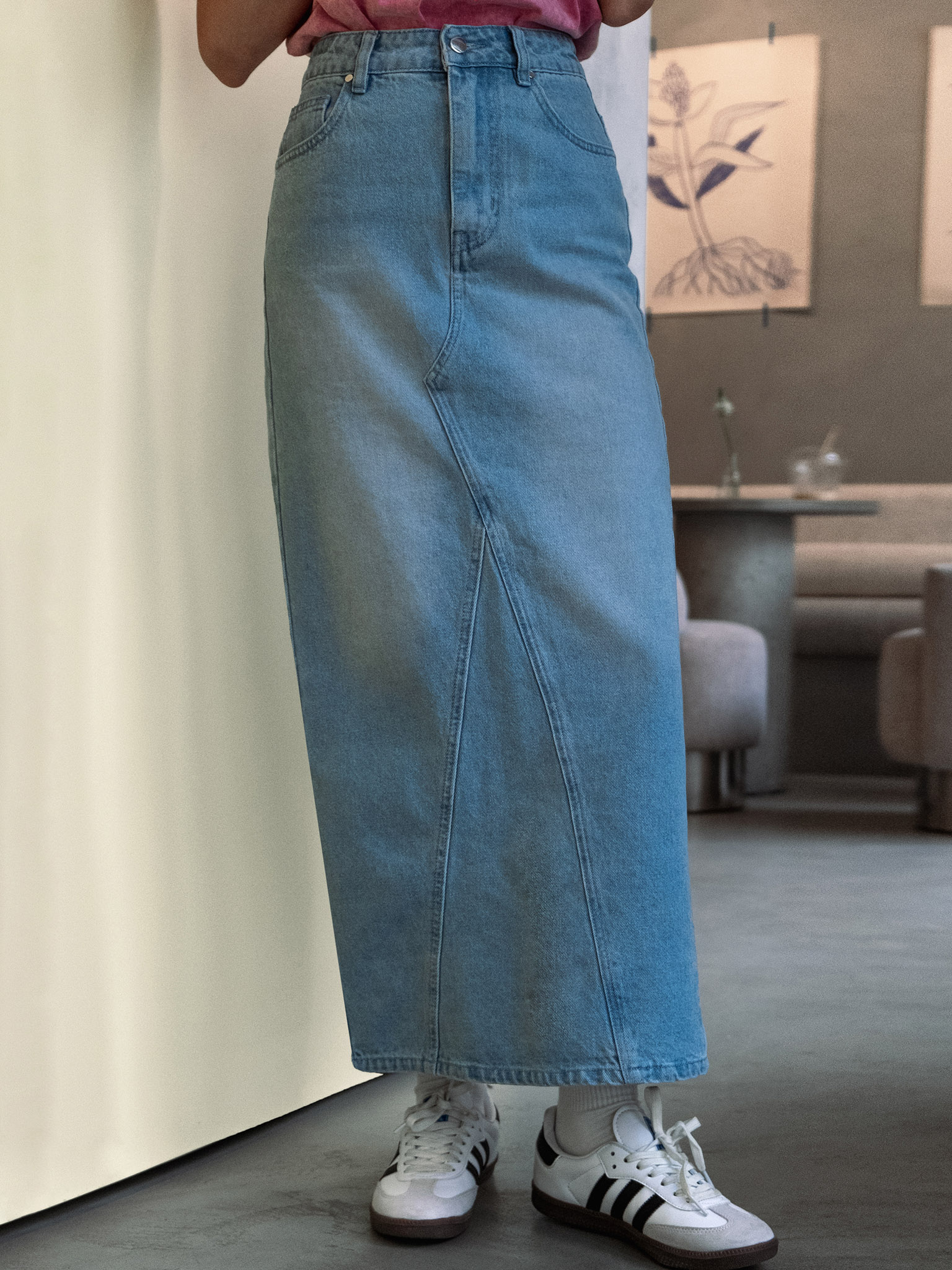 Denim maxi skirt