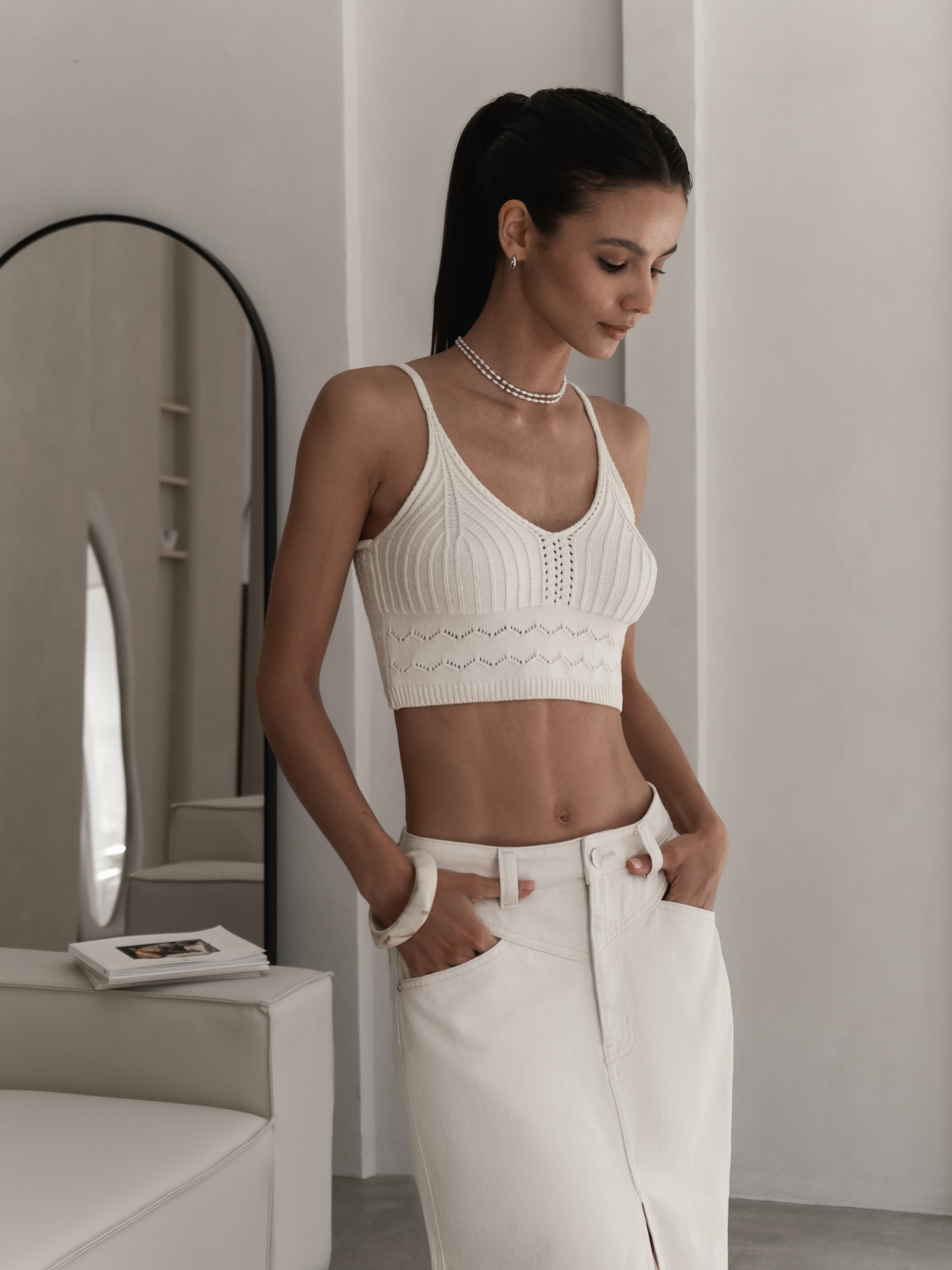 Crochet knit cropped top