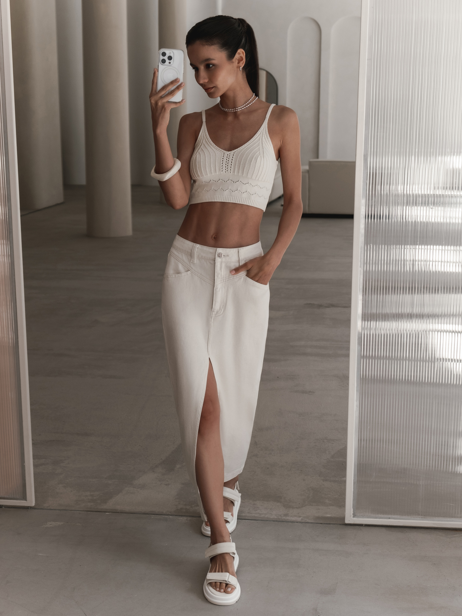 Crochet knit cropped top