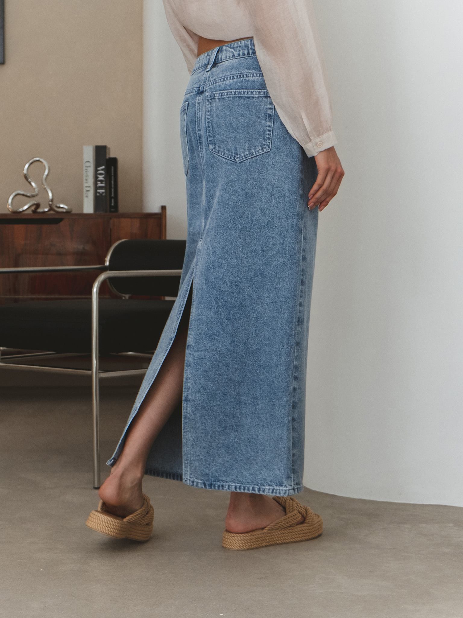 Denim maxi skirt