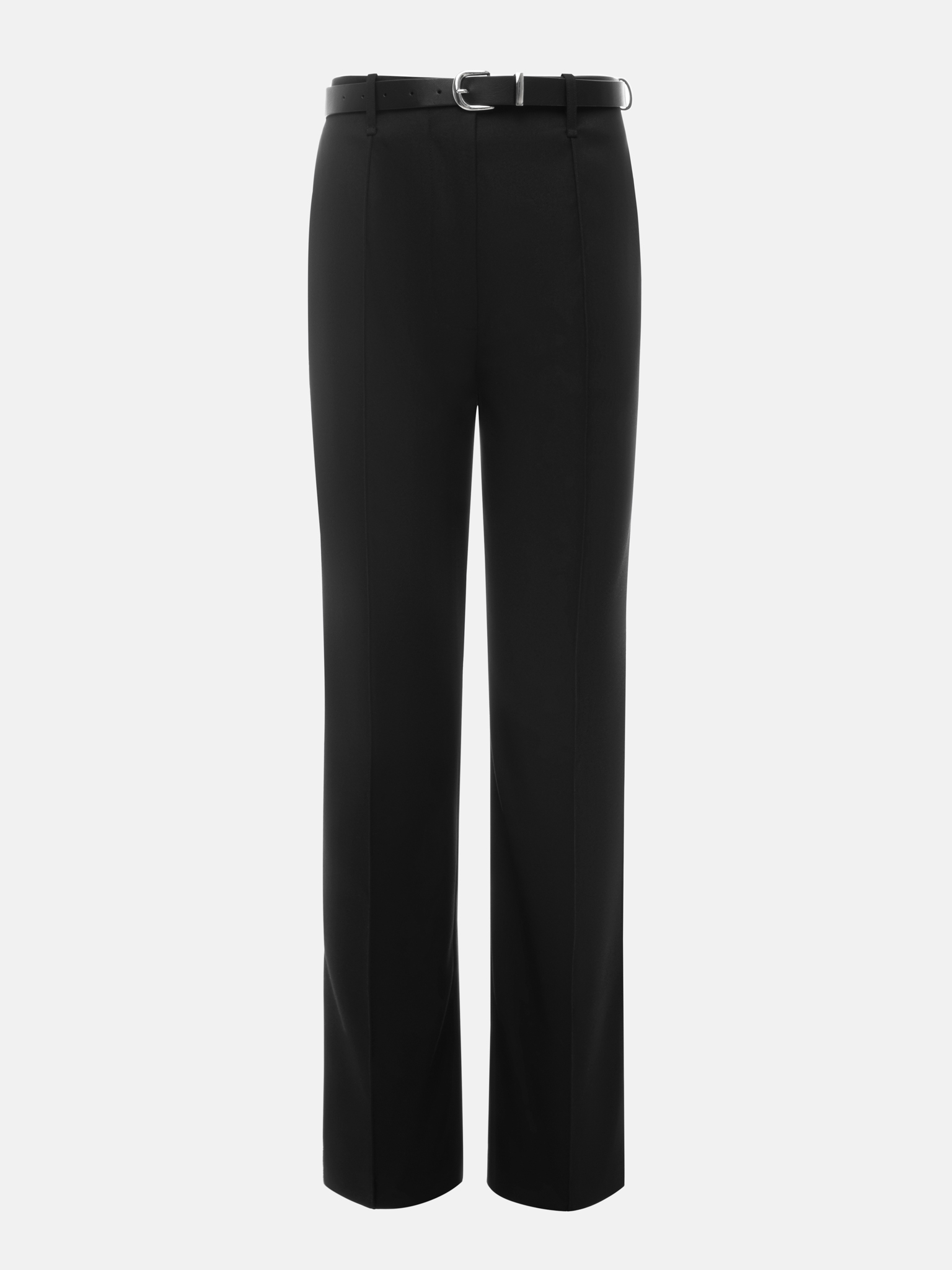Cropped trousers with a crease and eco-leather belt
