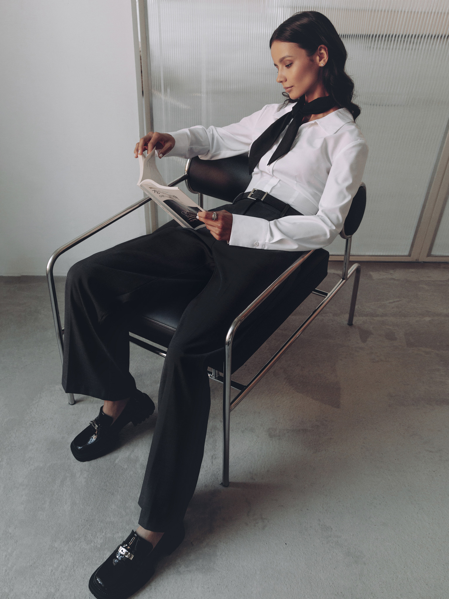 Trousers with a wide eco-leather belt