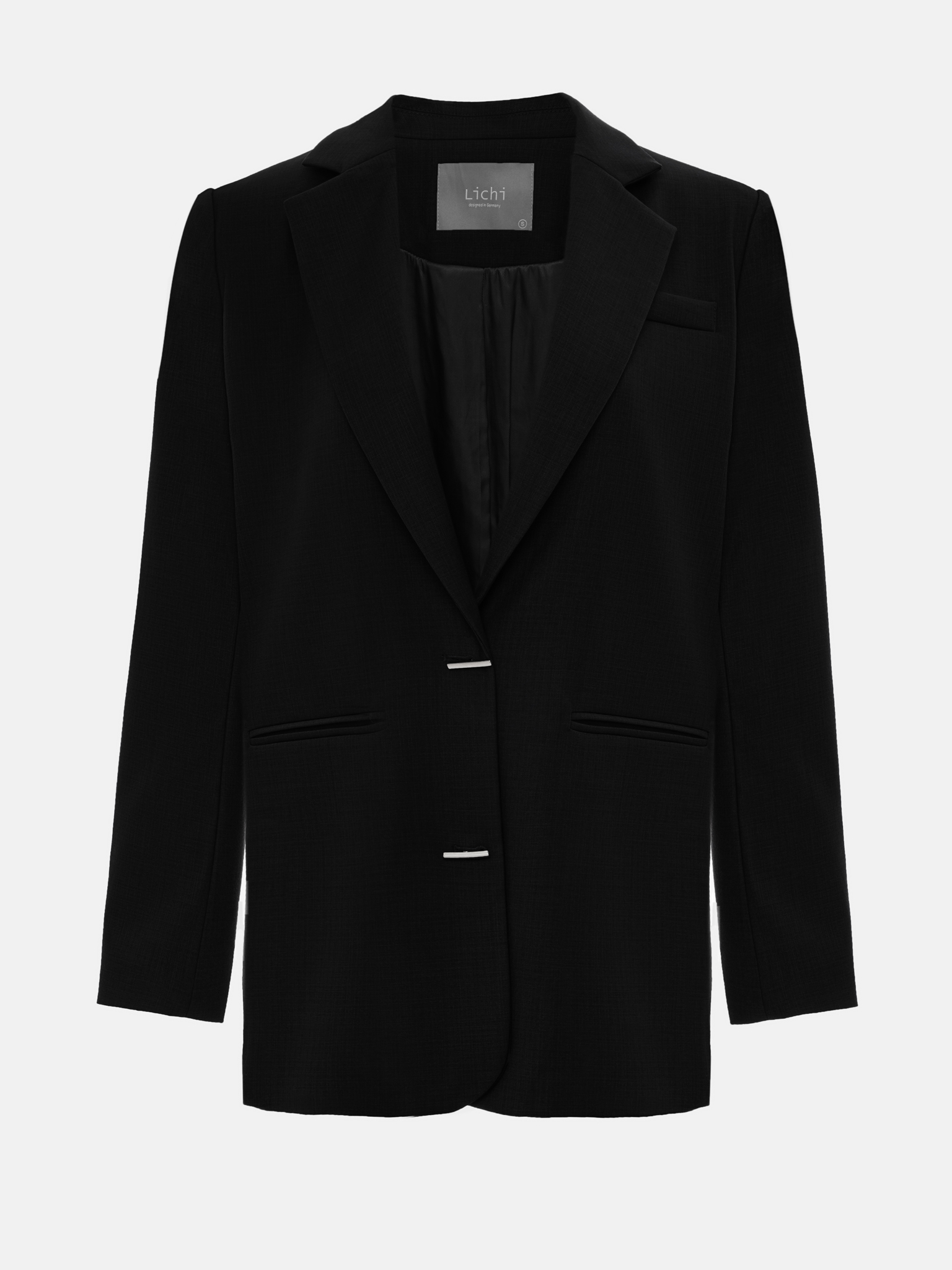 Loose single-breasted jacket with silvertone fastening