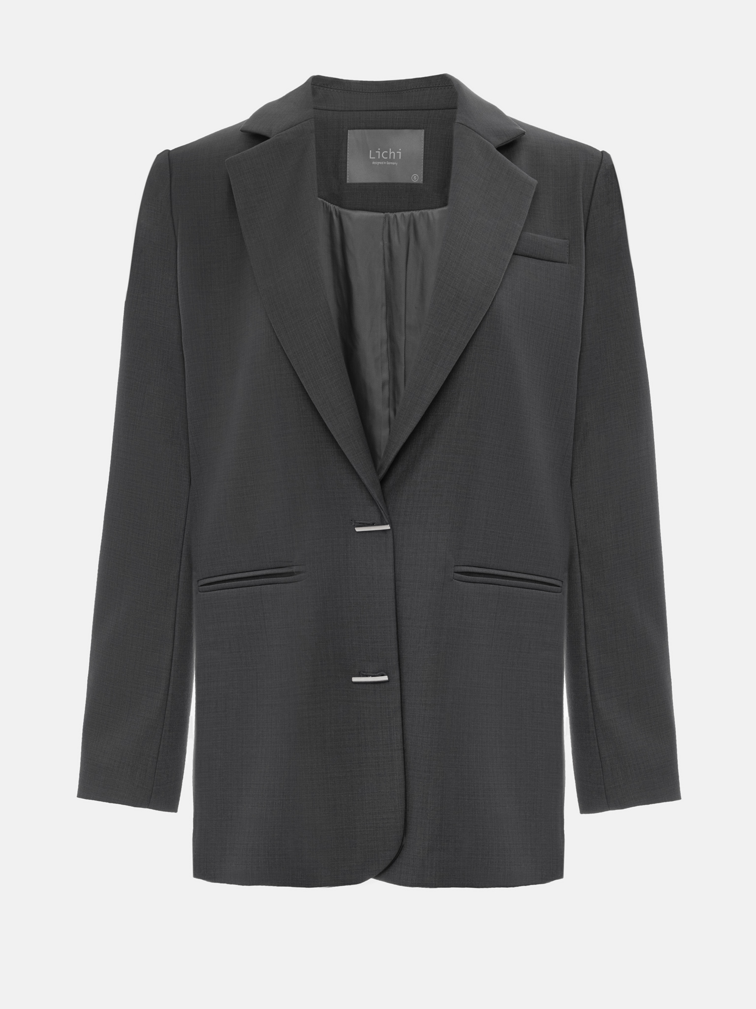 Loose single-breasted jacket with silvertone fastening