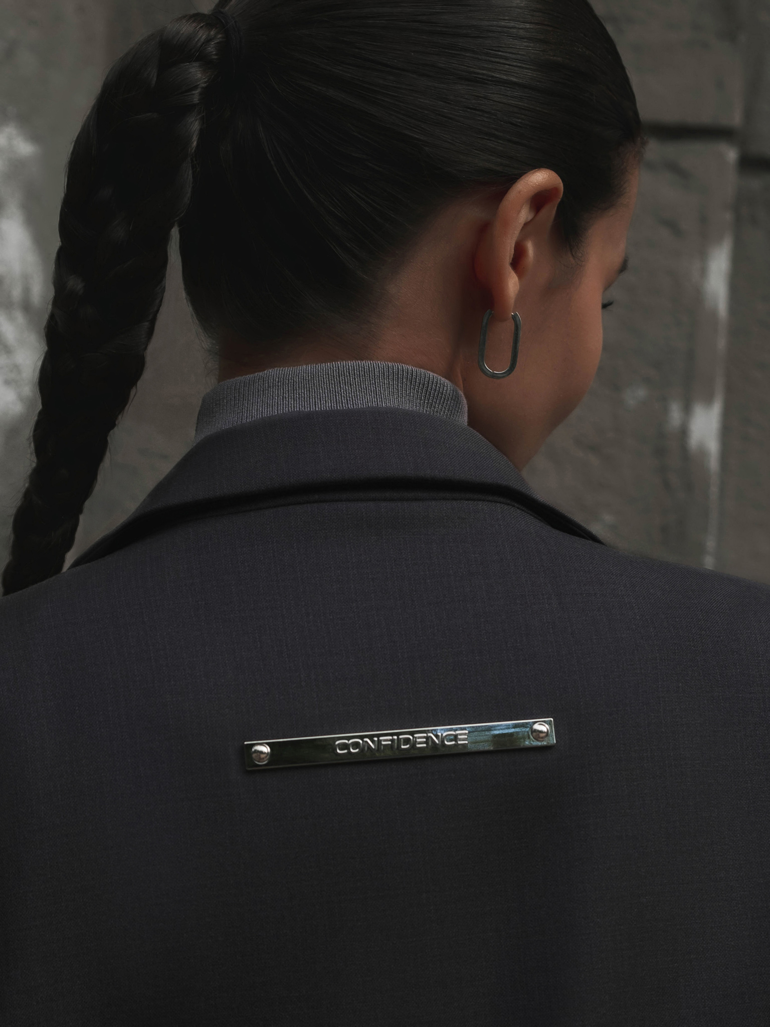 Loose single-breasted jacket with silvertone fastening