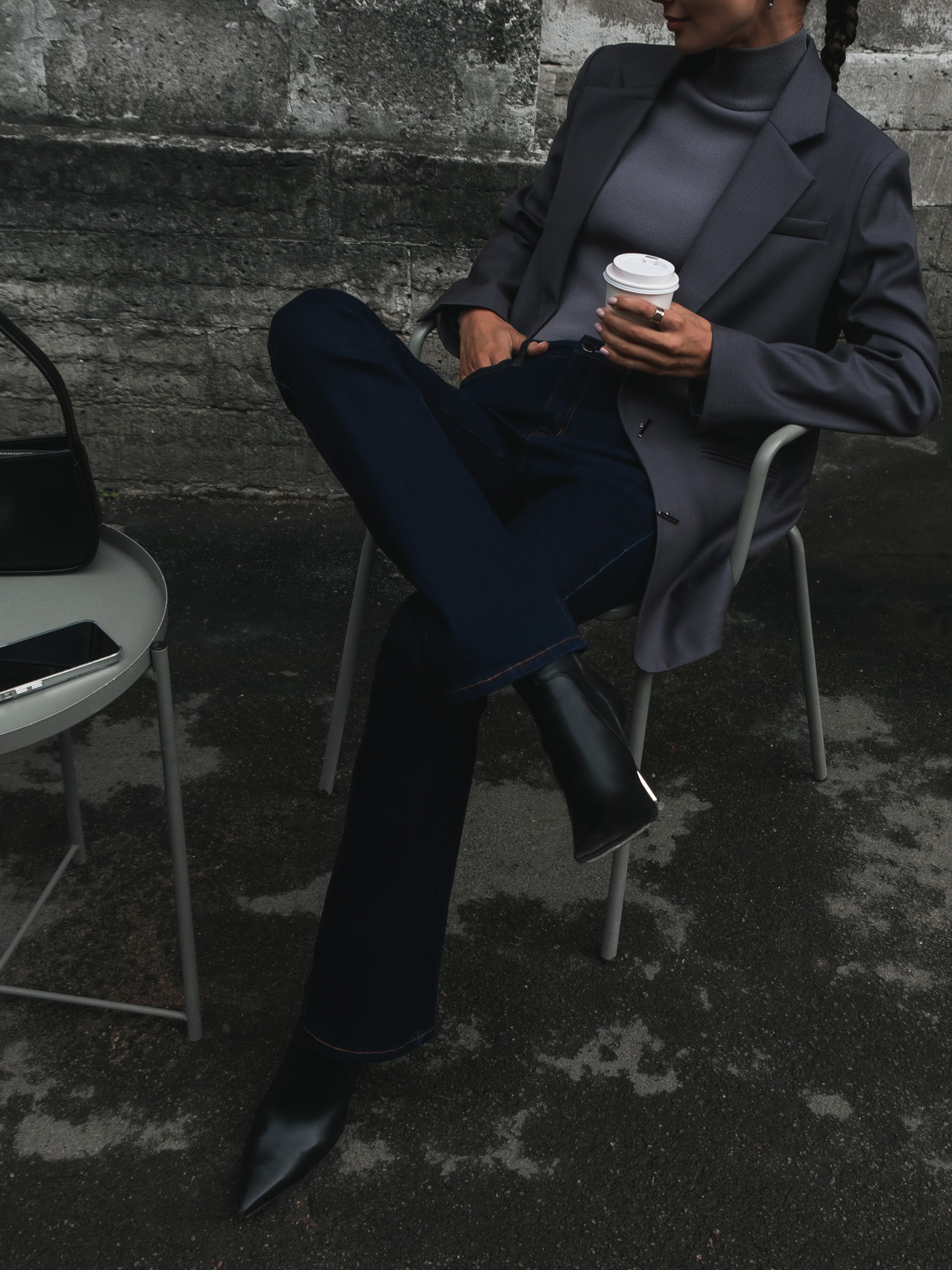 Loose single-breasted jacket with silvertone fastening