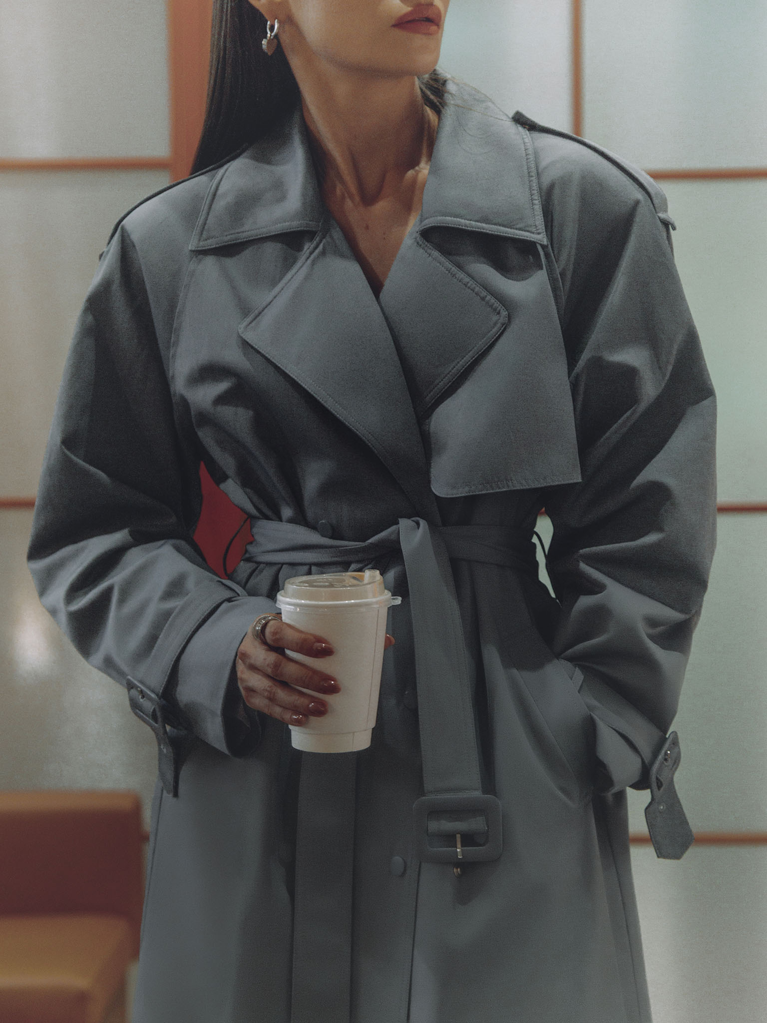 Maxi trench coat with snap buttons