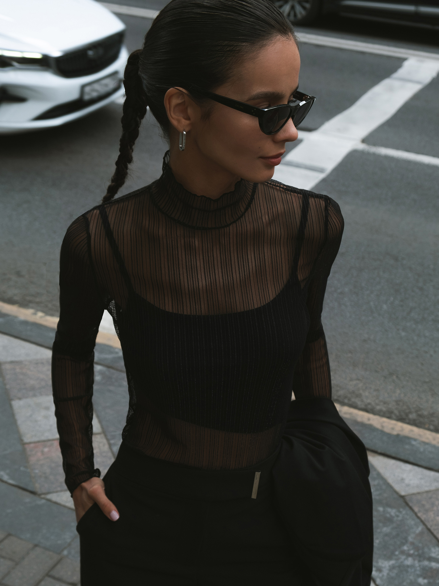 Полупрозрачный топ в мелкую полоску